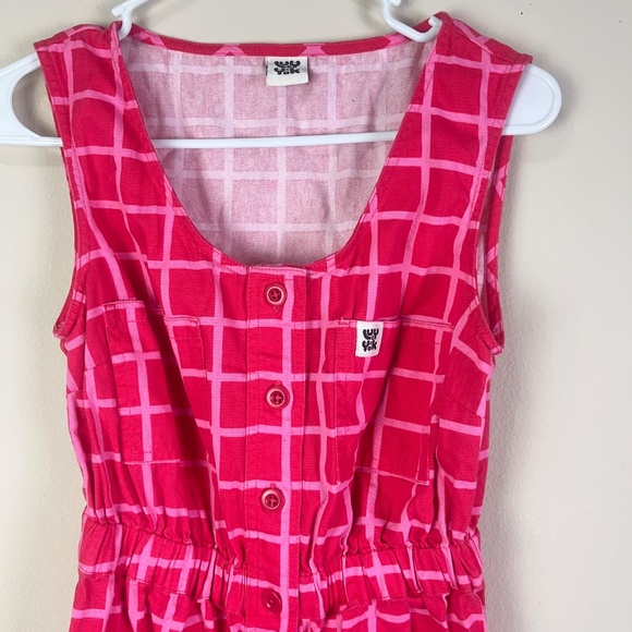 Lucy & Yak Jumpsuit Button Sz XS Sleeveless Flower Geometric Pink Pockets - Picture 4 of 15